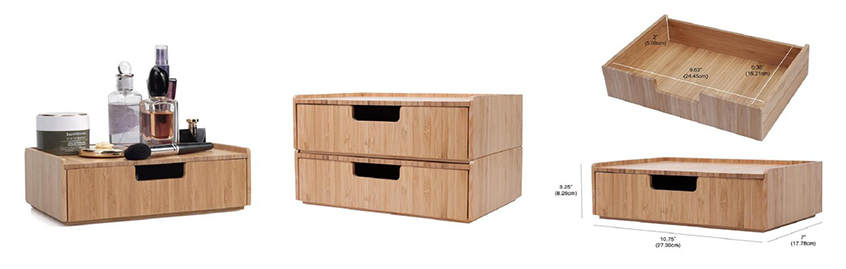 two-layer bamboo desk storage box